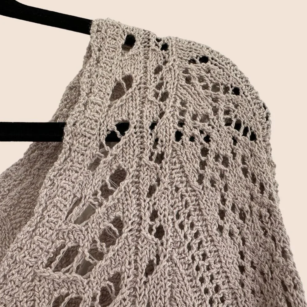 Free People Boho Crochet Tie Open Back S Top Stone Beige Tan Long Sleeves EUC - Picture 8 of 13